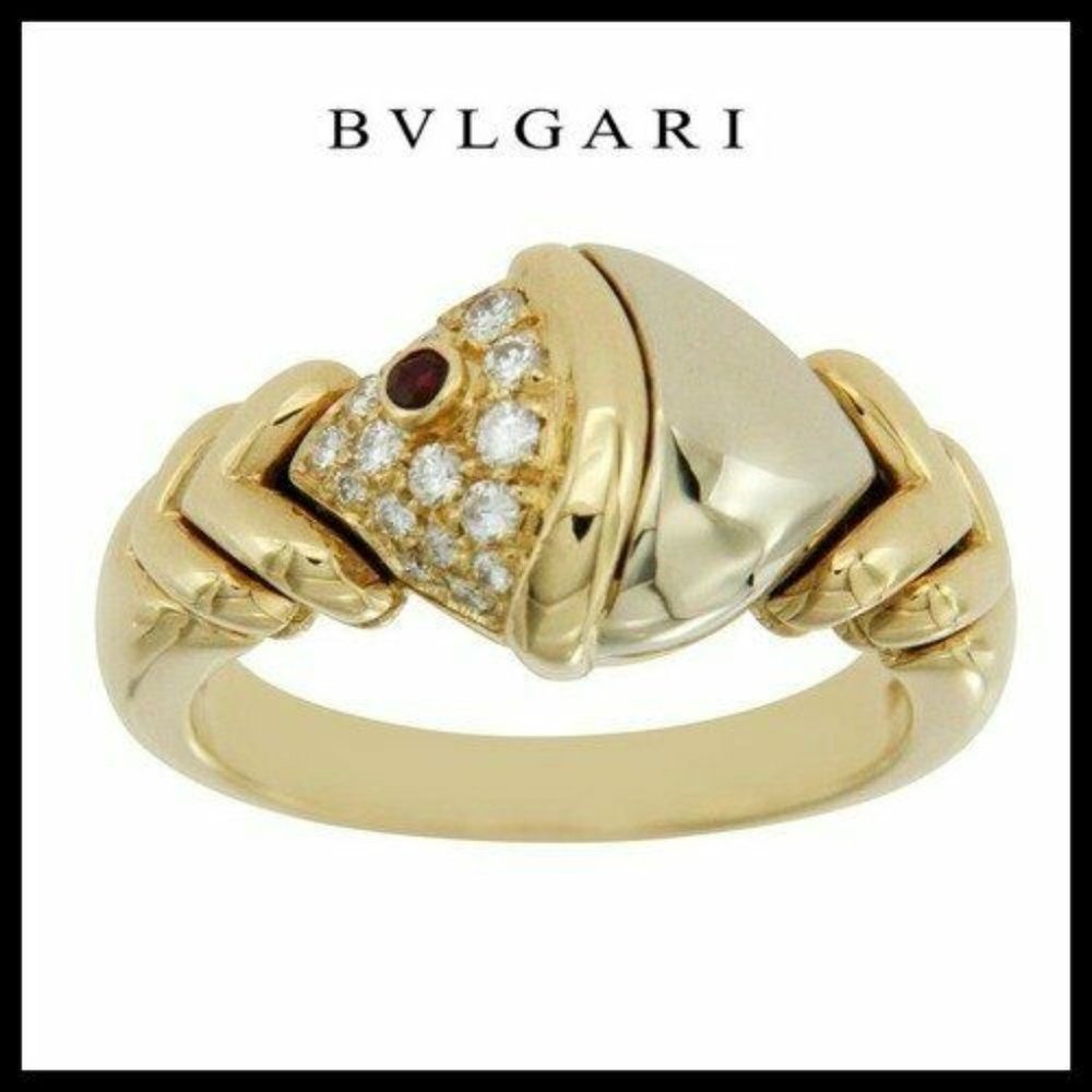 BVLGARI 18k Two-Tone Gold Diamond & Ruby Ring